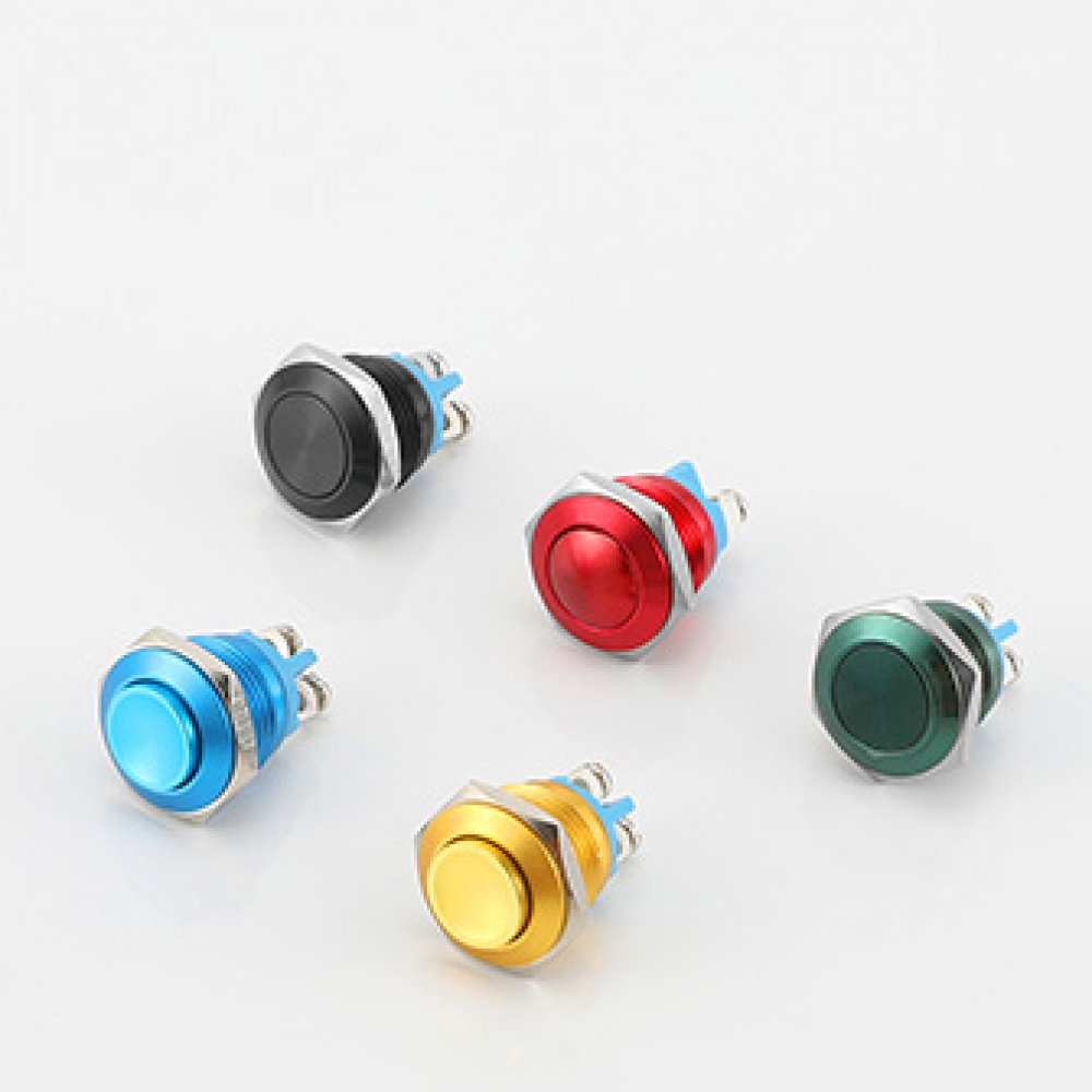 16mm cabinet door High Flat Domed switch on off metal black red blue reset momentary push button switch