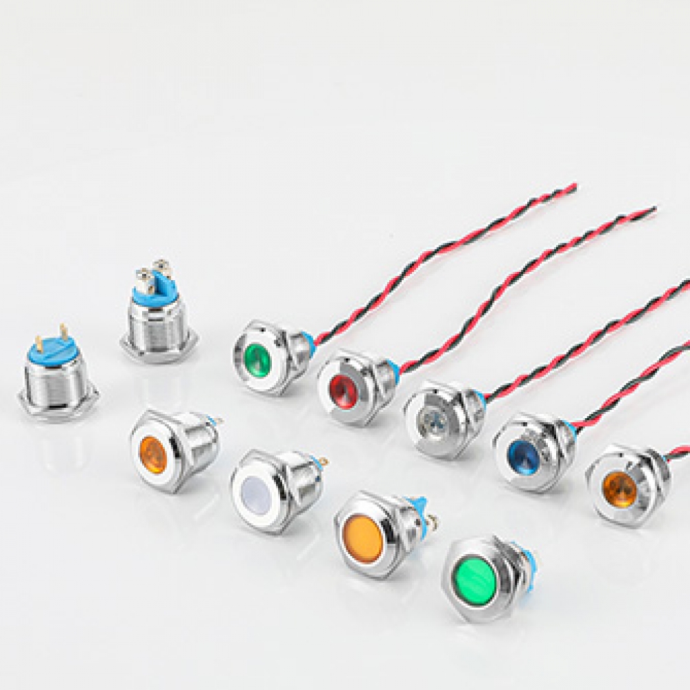 Blue Red Green Yellow White 12v1 Luminous lamp 16mm concave metal led Indicator Light